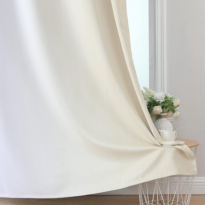 Estelar Textiler Full Room Darkening Blackout Curtains 72 Inch Length 2 Panels Set, Ombre Greyish White and Beige Thermal Insulated Full Light Blocking Grommet Blackout Drapes for Bedroom, 42Wx72L