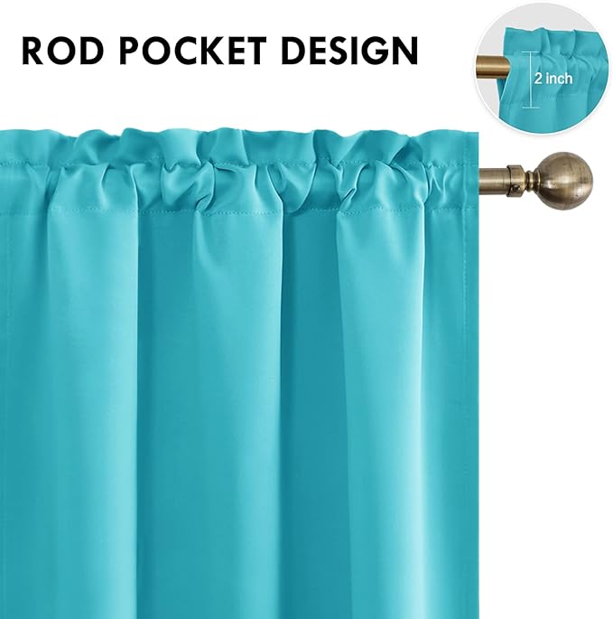DWCN Blackout Curtains for Bedroom – Thermal Insulated Room Darkening Drapes for Living Room, Turquoise, W 42 x L 84 Inch, Set of 2 Rod Pocket Curtain Panels