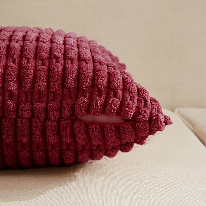 Fancy Homi 4 Packs Burgundy Decorative Throw Pillow Covers 22x22 Inch for Living Room Couch Bed, Holiday Christmas Home Decor Gift, Soft Plush Corduroy Cute Square Accent Cushion Case 55x55 cm