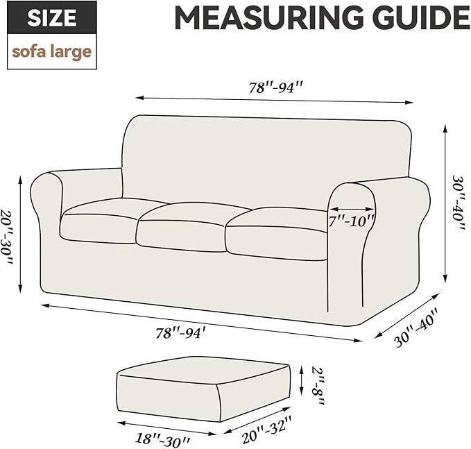 WEERRW 4 Pieces Velvet High Stretch Couch Covers for 3 Cushion Couch Sofa Slipcovers, Washable Furniture Protector with Non Slip Elastic Bottom, Feature Soft and Thick Plush Fabric, Pumpkin, Large