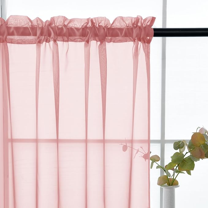 youleyar Solid Sheer Rod Pocket Curtain Voile Draperies 2 Panels White Beige Black Grey Coffee 52 Inch Width 84 Inch Long 1 Pair for Kitchen Bedroom Children Living Room Yard (Blush,52Wｘ84L)