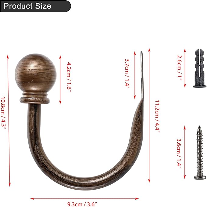 Sumnacon Set of 2 Decorative Curtain Holdbacks, Wall Mounted Aluminum Alloy Window Drapery Tiebacks for Bedroom, Livingroom Office Come with Screws, Red Bronze