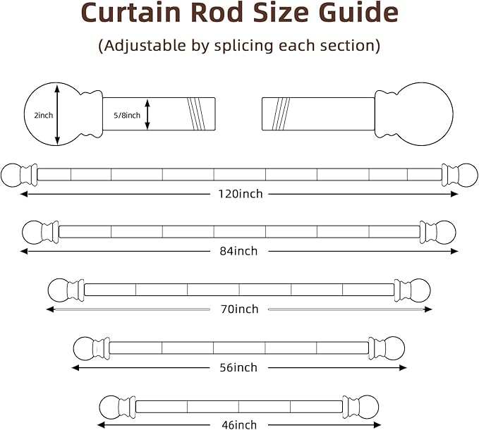 SMODBRODRE Curtain Rods for Window 32 to 62, Black 5/8 inch Splicing Single Window Curtain Rod Set with Brackets