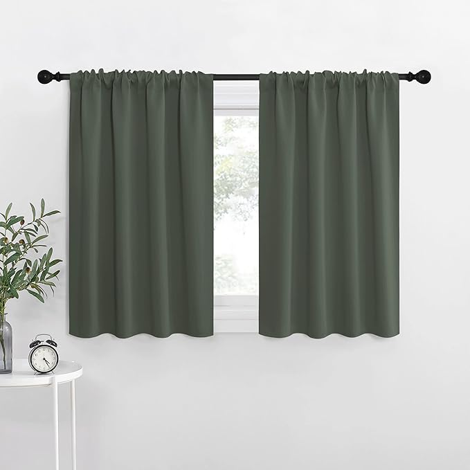 NICETOWN Bedroom Curtains Blackout Draperies - All Season Thermal Insulated Solid Rod Pocket Top Blackout Curtains/Drapes for Kid's Room (Dark Mallard, 1 Pair, 29 x 20 Inch)