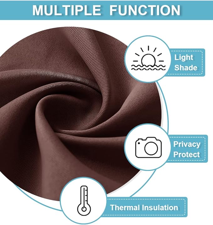 RYB HOME Short Blackout Curtains for Bedroom, Room Darkening Insulated Summer Heat Light UV Blocking Energy Saving Drapes for Nursery, Width 34 by Length 45, Chocolate Brown, Set of 2