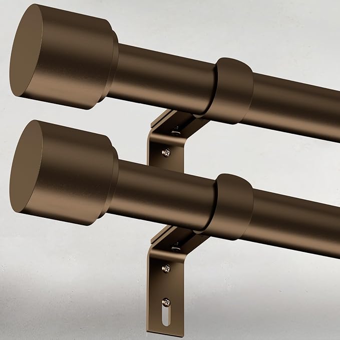 GEEBOBO 2 Pack Bronze Curtain Rods for Windows 28 to 48 Inch, 1 Inch Adjustable Heavy Duty Easy Install Curtain Rods Set for Outdoor, Farmhouse, Bedroom, Living Room (Bronze,30"-60",2 Pack)
