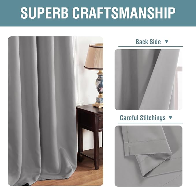 H.VERSAILTEX Blackout Grey Curtains 63 Inch Length Curtains for Bedroom, Grommet Top Thermal Insulated Short Curtains Drapes for Winter (1 Panel, Dove Gray), 52" W x 63" L