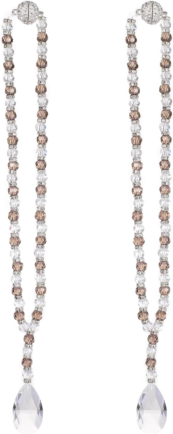 SUQ I OME 1 Pair of Luxury Crystal Beaded Magnetic Curtain Tieback and Holdback Curtain Clips Curtain Buckle Curtain Holder Blingbling Curtain Holdbacks for Drapes,Gray