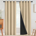 SimpleHome 100% Blackout Curtains for Bedroom,Thermal Insulated Grommet Window Drapes Room Darkening Beige Curtains for Living Room with Black Back,52 x 96 Inch,2 Panels