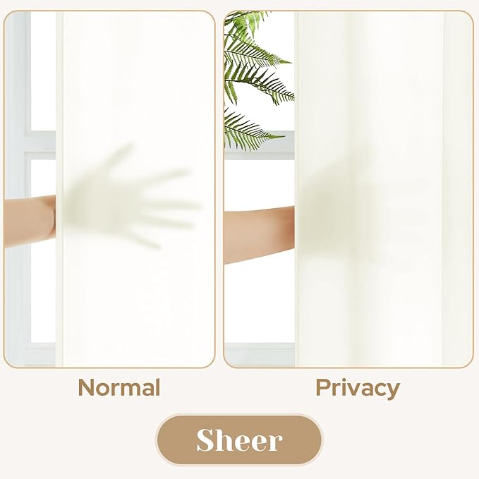 HOMEIDEAS Non-See-Through Ivory Privacy Sheer Kitchen Curtains, 30 X 36 Inches Long 2 Panels Short Sheer Curtains Light Filtering Bathroom Window Drapes for Bedroom Living Room