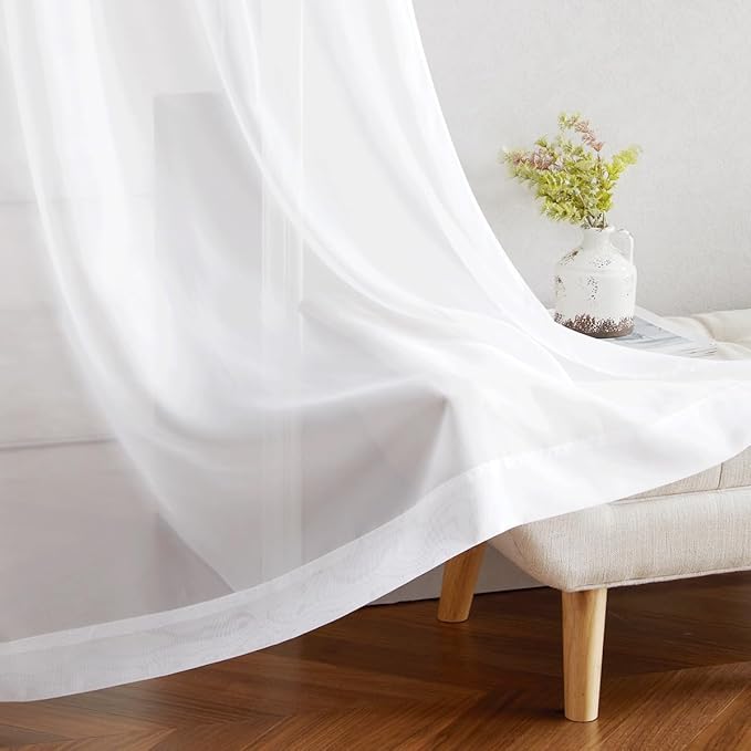 NICETOWN Grommet Top Sheer Curtains - White Sheer Home Decoration Window Coverings for Loft (54" Width x 45" Length, Set of 2)