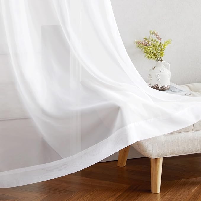NICETOWN White Sheer Curtains for Living Room 90 inches Long - Grommet Light Filtering Voile Sheer Doorway Drapes Lightweight & Breathable Window Treatments for Bedroom, W42 x L90, 2 Panels