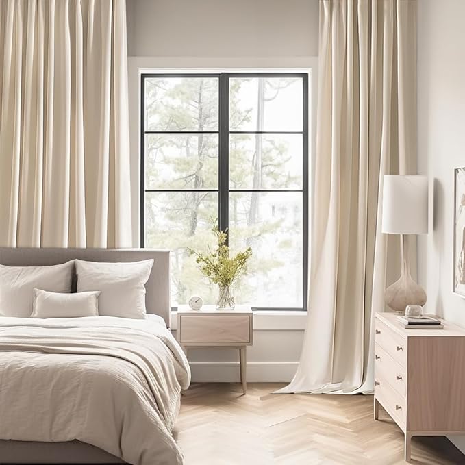 MIULEE Back Tab Cream Beige Curtains 108 Inch Long 2 Panels Set for Living Room Bedroom, Ivory Rod Pocket/Pinch Pleated Light Blocking Extra Long Thermal Insulated Room Darkening Blackout Drapes