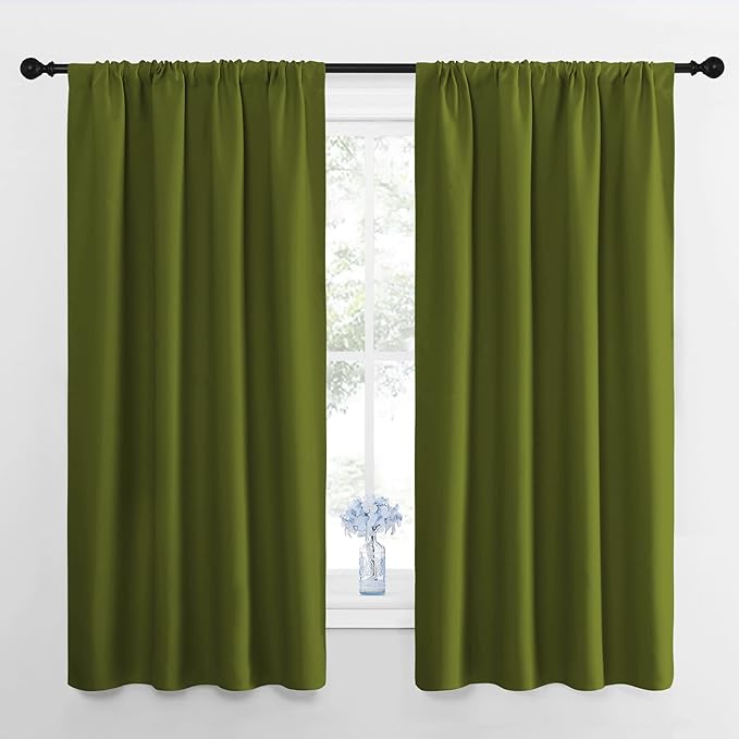 NICETOWN Window Curtains Blackout Drapes for Christmas Decoration, Thermal Insulated Solid Rod Pocket Blackout Curtains/Draperies for Living Room (One Pair,42 by 63-Inch,Olive Green)