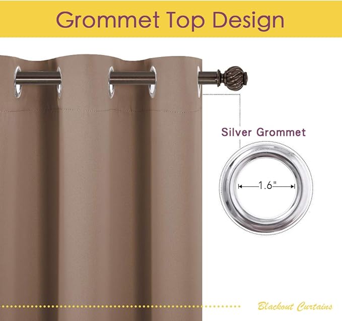 NICETOWN Window Draperies Blackout Curtain Panels, Window Treatment Thermal Insulated Solid Grommet Blackout Drapes for Bedroom (One Pair, 70 by 72 inches, Cappuccino)