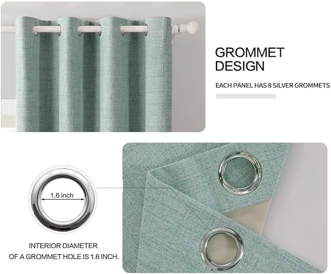 MIULEE Linen Texture Curtains for Bedroom Solid 100% Blackout Thermal Insulated Seafoam Green Curtains Grommet Room Darkening Drapes for Living Room Nursery 52x72 Inch (2 Panels)