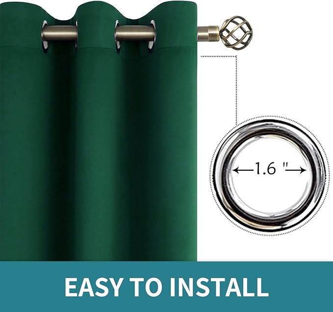 BGment Blackout Curtains for Bedroom - Grommet Thermal Insulated Room Darkening Drapes for Living Room, Set of 2 Panels (38 x 54 Inch, Emerald Green)