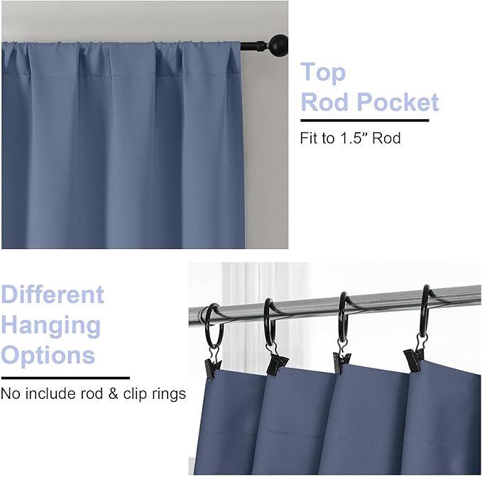 Simplebrand Ava Denim Blue Blackout Curtains for Bedroom 96 Inches Long 2 Panels, Thermal Insulated, Energy Saving Living Room Window Treatment Curtains Blackout Drapes, W40 x L96 Inch, Denim Blue
