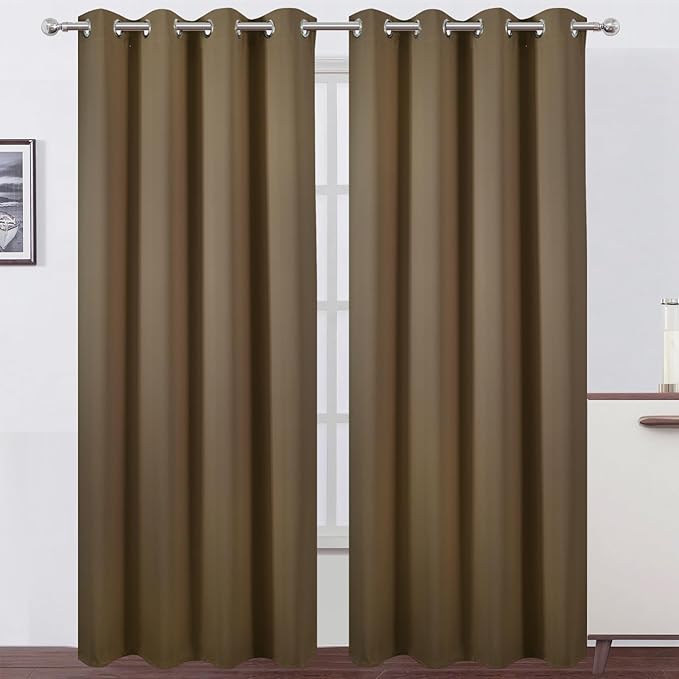 LEMOMO Blackout Curtains 66 x 95 inch/Brown Curtains Set of 2 Panels/Thermal Insulated Room Darkening Bedroom Curtains