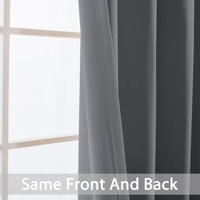 Yakamok Blackout Curtains Room Darkening Thermal Insulated Window Panels,Solid Grommet Top Drapes for Bedroom/Living Room(62Wx72L, Grey, 2 Panels)