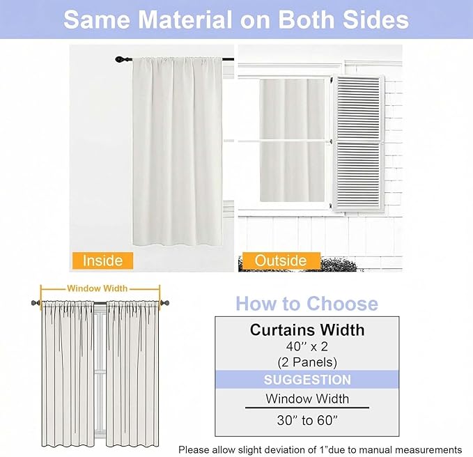Simplebrand Ava Light Beige Short Light Filtering Curtains for Bedroom 45 Inches Long 2 Panels Set, Solid Thermal Insulated, Energy Saving Window Treatment Curtains Light Filtering, W40 x L45 Inch