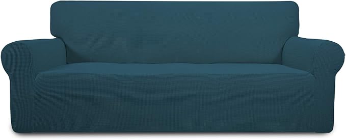Easy-Going Stretch Sofa Slipcover 1-Piece Sofa Cover Furniture Protector Couch Soft with Elastic Bottom for Kids, Polyester Spandex Jacquard Fabric Small Checks (Sofa, Deep Teal)