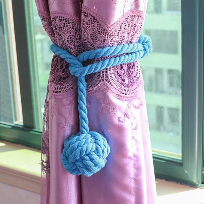 Melaluxe 4 Pack Curtain Tiebacks - Heavy Duty Curtain Rope Tieback, Handmade Rural Decorative Curtain Holdbacks (Blue)