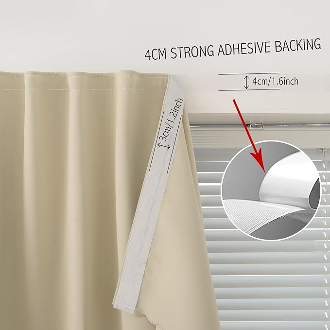 Self Adhesive Portable Blackout Curtains for Bedroom Easy to Install Window Thermal Lnsulated Kitchen Room Darkening Small Window Curtains, Cortinas Para Cuarto, 59"W X 59"L, Beige, 1 Panel