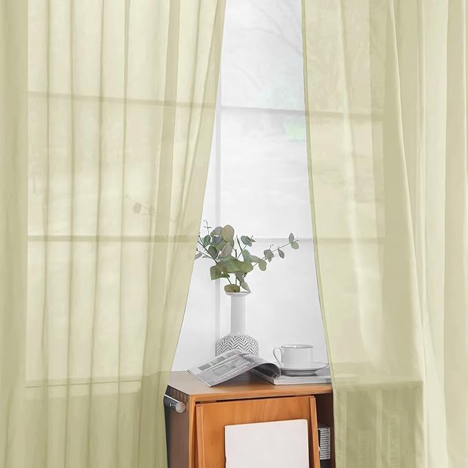 youleyar Solid Sheer Rod Pocket Curtain Voile Draperies 2 Panels White Beige Black Grey Ivory 52 Inch Width 90 Inch Long 1 Pair for Kitchen Bedroom Children Living Room Yard (Sage Green,52Wｘ90L)