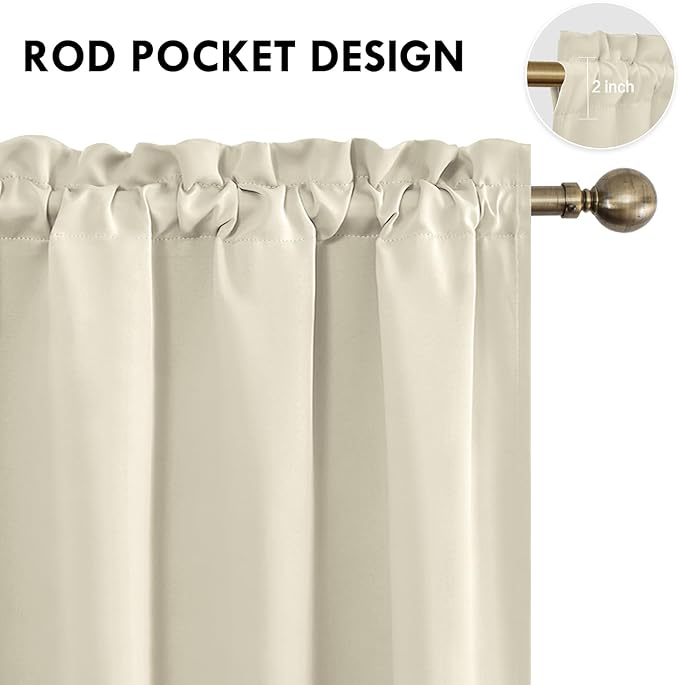 DWCN Blackout Curtains for Bedroom – Rod Pocket Thermal Insulated Noise Reducing Noise Reducing Drapes for Living Room, W 38 x L 63 Inch, 2 Panels, Light Beige