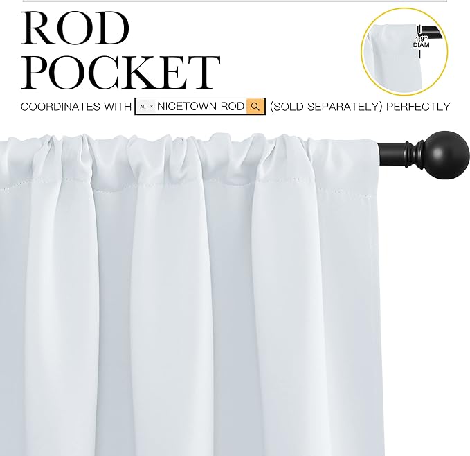 NICETOWN Greyish White Bedroom Curtain Panels - Multi-Function Noise Reducing Performance Window Treatment Thermal Insulated Rod Pocket Room Darkening Drapes for Nursery (2 Panels, 52 by 84)