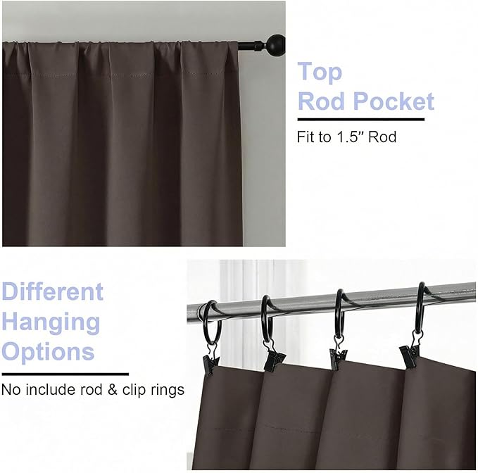 Simplebrand Ava Chocolate Blackout Curtains for Bedroom 90 Inches Long 2 Panels Set, Solid Privacy Energy Saving Living Room Window Treatment Curtains Blackout Drapes, W50 x L90 Inch, Chocolate