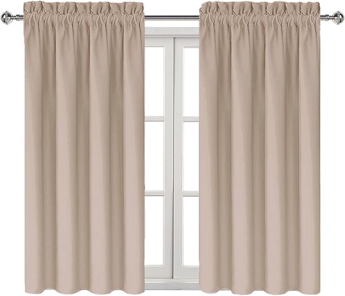 DWCN Blackout Curtains for Living Room Thermal Insulated, Energy Saving & Noise Reducing Bedroom Curtains, Camel, W 42x L 45 Inch, Set of 2 Rod Pocket Curtain Panels