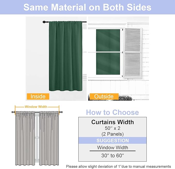 Simplebrand Ava Blackout Curtains for Patio 108 Inches Long 2 Panels Set, Solid Thermal Insulated Room Darkening Rod Pocket Window Treatment Curtains Blackout Drapes, W50 x L108 Inch, Ever Green