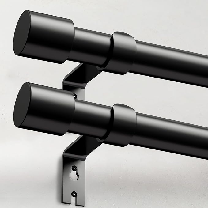 IFELS 2 Pack Heavy Duty Curtain Rods for Windows 66 to 120 Inch, 1 Inch Black Curtain Rods Set of 2 Pack for Outdoor, Farmhouse, Bedroom, Adjustable Easy Install Drapery Rod (A2,Black,30"-120"-2Pack)