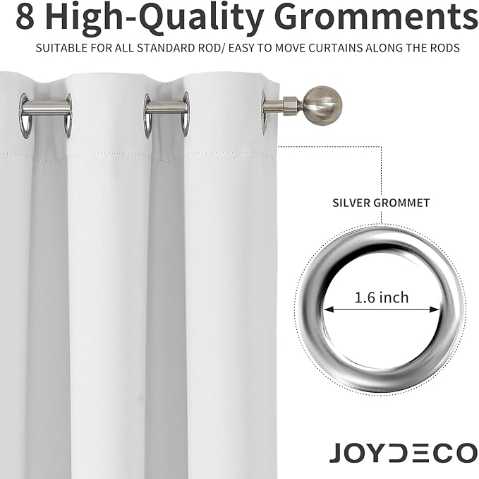 Joydeco Blackout Curtains 95 Inch Length 2 Panels Set, Thermal Insulated Curtains& Drapes 2 Burg, Room Darkening Grommet Drapes for Living Room Bedroom Window (Greyish White, W52 x L95 Inch)