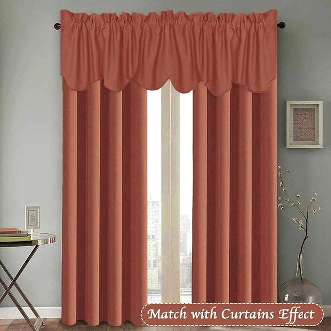 H.VERSAILTEX 2 Panels Blackout Curtain Valances for Kitchen Windows/Living Room/Bathroom Privacy Protection Rod Pocket Decoration Scalloped Window Valance Curtains, 52" W x 18" L, Orange