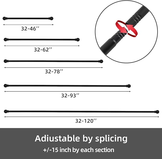 GXOACKJ Curtain Rods for windows 66-120 inch, 5/8 inch Decorative Matte Black Splicing Heavy Duty Metal Curtain Rod set with Brackets