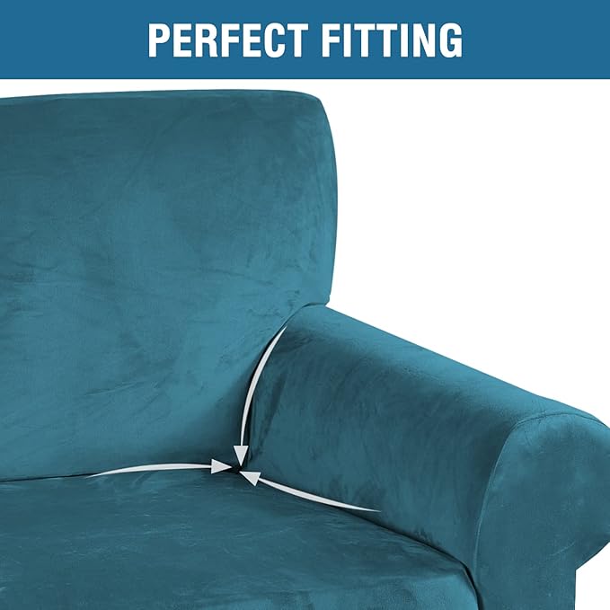 H.VERSAILTEX Stretch Velvet Sofa Covers for 3 Cushion Couch Covers Sofa Slipcovers Furniture Protector Soft with Non Slip Elastic Bottom, Crafted from Comfy Rich Velour (Sofa 72'-90', Peacock Blue)