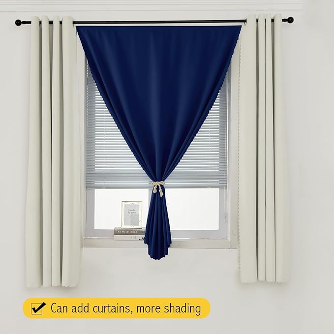 Self Adhesive Portable Blackout Curtains for Bedroom Easy to Install Window Thermal Lnsulated Kitchen Room Darkening Small Window Curtains, 47" W X 84" L, Navy Blue, 1 Panel