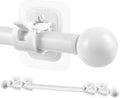Curtain Rods No Drilling for Windows Set 30 to 45 Inch,5/8 Inch Diameter Drapey Pole with No Drill Curtain Rod Brackets,Renter Friendly Cortineros Para Ventanas with Adhesive Holder Hook (White)