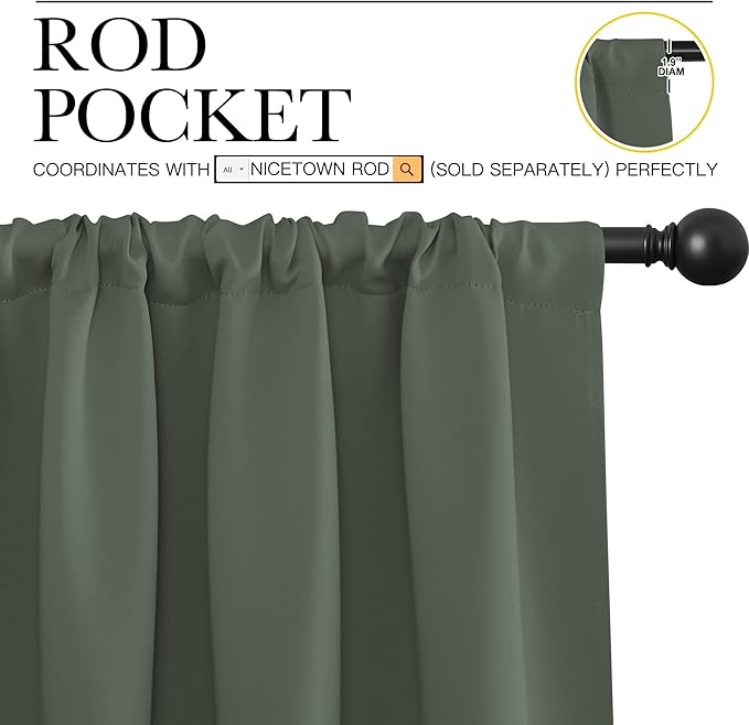 NICETOWN Bedroom Curtains Blackout Draperies - All Season Thermal Insulated Solid Rod Pocket Top Blackout Curtains/Drapes for Kid's Room (Dark Mallard, 1 Pair, 42 x 54 Inch)