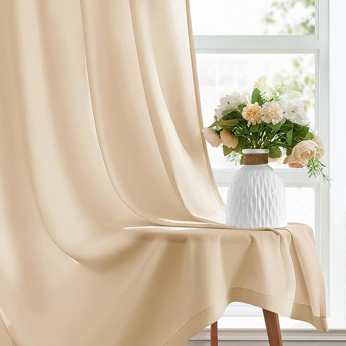 HOMEIDEAS Non-See-Through Beige Privacy Sheer Curtains, 52 X 72 Inches Long 2 Panels Taupe Sheer Curtains Light Filtering Window Drapes for Bedroom Living Room