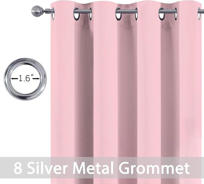 Yakamok Blackout Curtains Room Darkening Thermal Insulated with Grommet Window Curtain for Bedroom, 52 x 72 inch,Pink, 2 Panels
