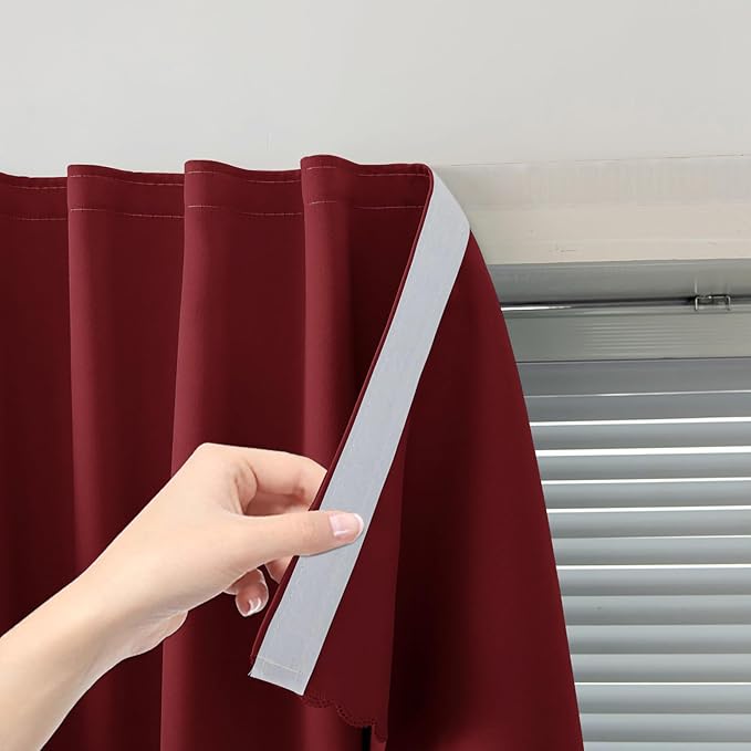 Self Adhesive Curtains, Stick Curtain Blackout Shades Window Cover Curtains for Living Room No Drilling, 47" W X 71" L, Burgundy, 1 Panel