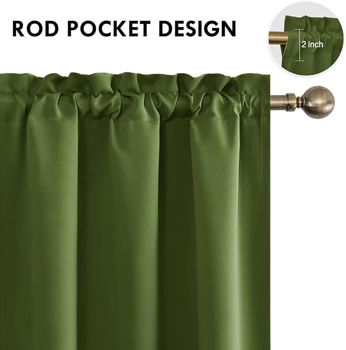 DWCN Olive Green Room Darkening Blackout Curtains - Thermal Insulated Privacy Energy Saving Window Curtain Drapes 38 x 63 inch Length, Set of 2 Bedroom Living Room Curtains