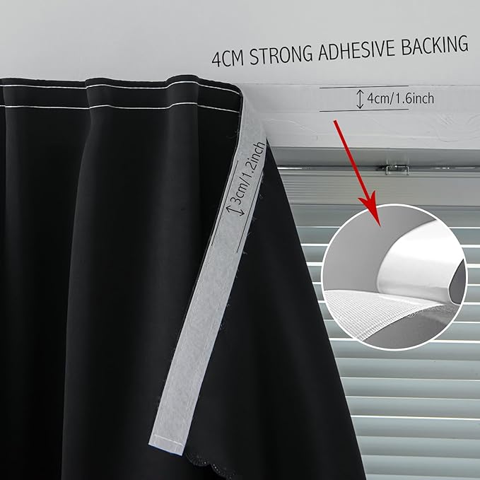 Adhesive Blackout Curtains- Self Stick Shades Window Blinds Curtains No Rod Needed Easy to Hang Curtains, Use for Bedroom, Living Room, Dining Room, Kitchen, Home Office, 47"W X 59"L, Black, 1 Panel