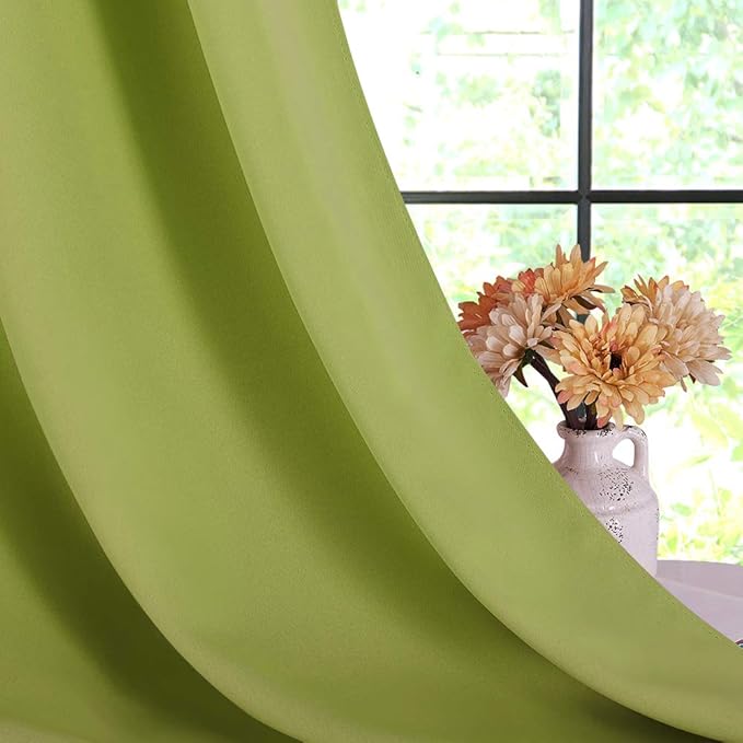 NICETOWN Blackout Window Curtains 70" L, 2 Panels, 34 inch, Fresh Green, Grommet Top Room Darkening Thermal Insulated Vertical Window Drapes Modern for Flat/Apartment