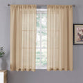 Tollpiz Short Sheer Curtain Linen Textured Living Room Curtains Sheer Light Filtering Rod Pocket Voile Curtain for Bedroom, 42 x 54 inches Long, Beige, Set of 2 Panels
