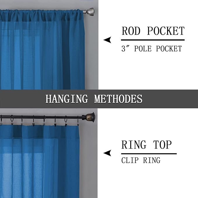 Tollpiz Sheer Tier Curtain Linen Textured Half Kitchen Curtains Sheer Light Filtering Rod Pocket Voile Small Curtains for Bathroom, 25 x 36 inches Long, Classic Blue, Set of 2 Panels